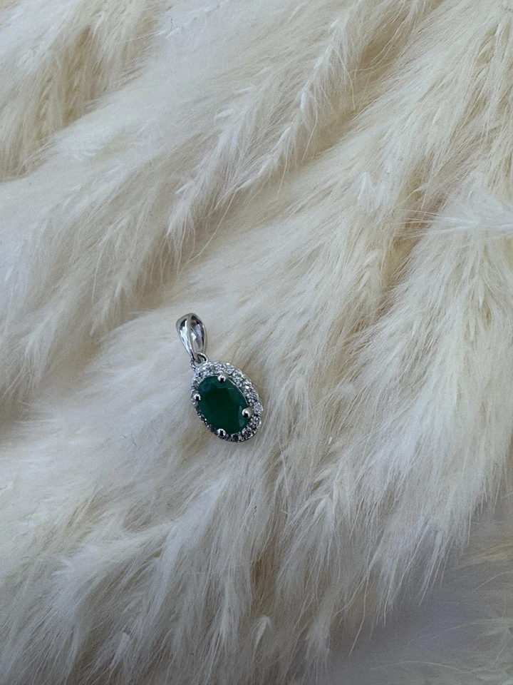 585 Gold Anhänger Smaragd/Diamanten.Smaragdanhänger,neu+Etikett.Weissgold 14KT - Bild 4 von 4
