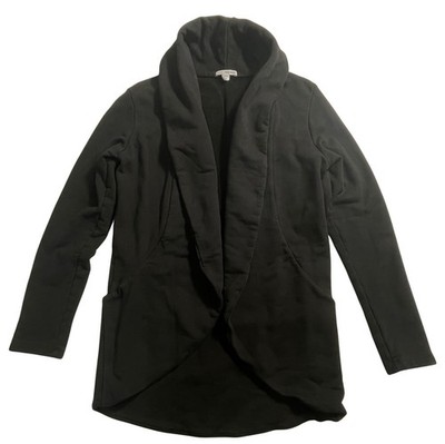 James Perse Women's Black Open Cardigan Hooded Sweatshirt Jacket Size 4 Luxury