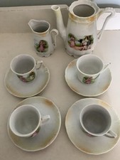 Antique German Children  s Tea Set Children With Dogs