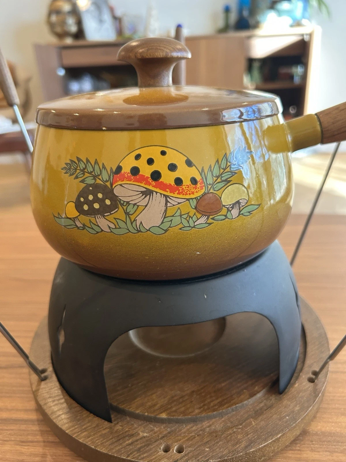 Rare Vintage Merry Mushroom Fondue Pot Set Sears Roebuck