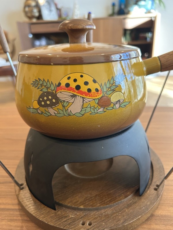 Rare Vintage Merry Mushroom Fondue Pot Set Sears Roebuck
