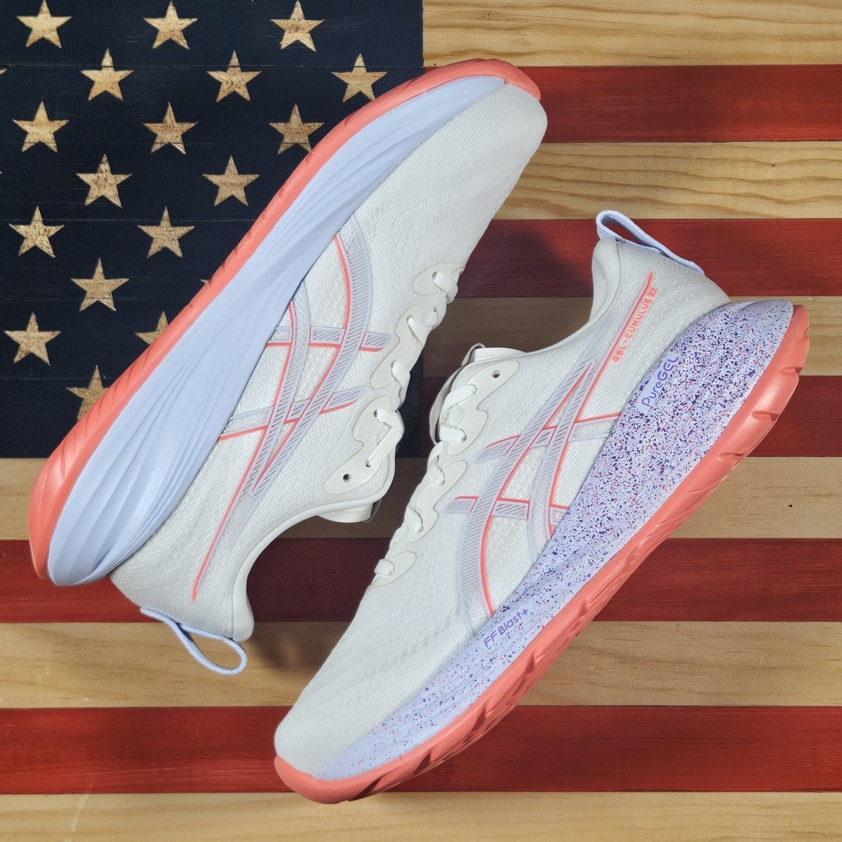 美品ASICS アシックス　 GEL-CUMULUS 27 23cm Tokyo Asics Gel Cumulus 27 TOKYO WHITE/PURPLE Running Shoe SAMPLE