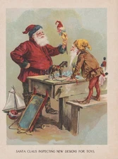 ANTIQUE  CHRISTMAS LITHOGRAPH SANTA ART PRINT 1901