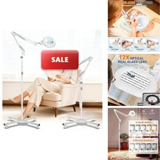 KIRKAS Magnifying Glass Light And Stand, 12X 30X Real Glass Lens