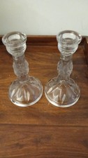 A Pair Of Vintage Cut Glass Candlesticks  Art Deco Circ 1930s