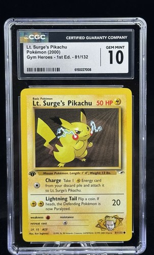 Lt. Surge's Pikachu (1st Edition) graded CGC 10 for sale on eBay