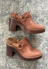 Born Platform Clogs Sz 10 Hudson Cognac Brown Leather Chucky Heel Women's