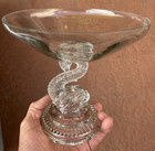 france PORTIEUX VALLERYSTHAL 6 3/4" TALL DOLPHIN FOOTED COMPOTE art glass 7 1/4" — photo 4