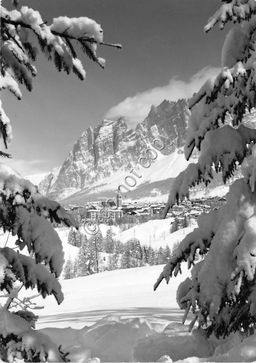 Cartolina Cortina panorama verso Pomagagnon Foto Ghedina 1963 (Belluno)