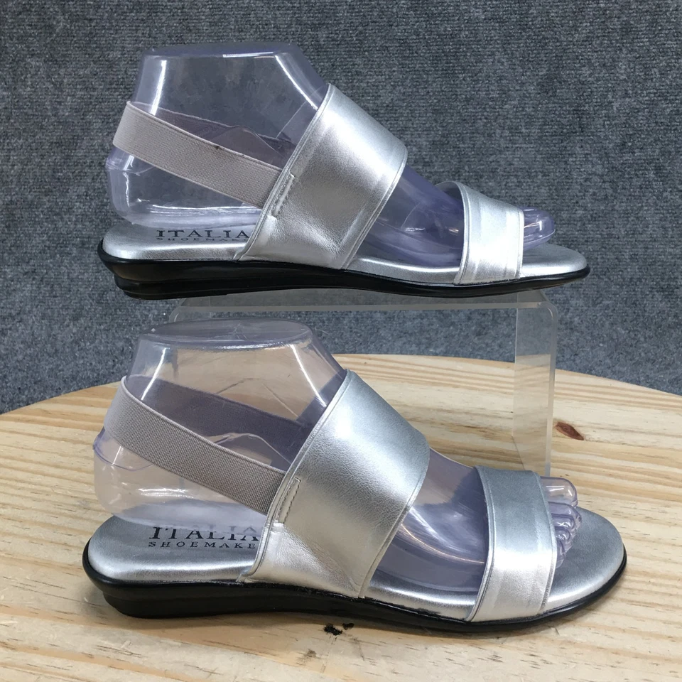 Sandalias Italianas para Mujer 6.5 Plateadas Correa con Cordones Metálicas Informales NUEVAS Foto 2 de 4