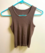 Brandy Melville Brown Ribbed Knit Scoop Neck Wide Strap Tank Top One Size