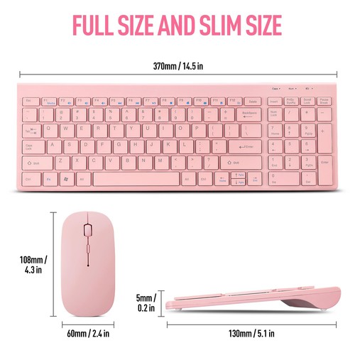 Wireless Keyboard Mouse Combo - Compact, Quiet, 2.4G, Sakura Pink, Windows - Picture 4 of 8