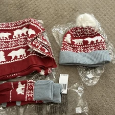 Vera Bradley Cozy Knit Hat,gloves & Scarf in Beary Merry Red New