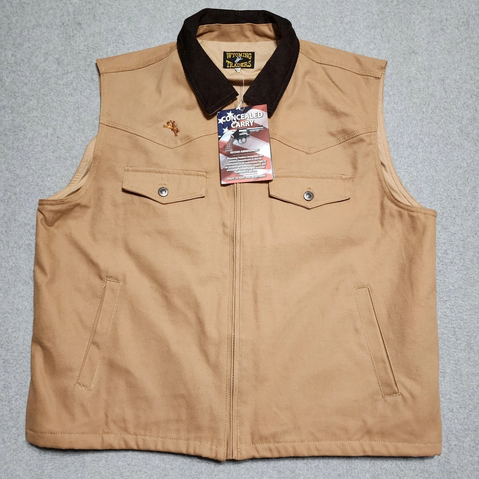 Wyoming Traders New Men's Cody Concealed Carry Canvas Regular Tan Vest XXL NWT