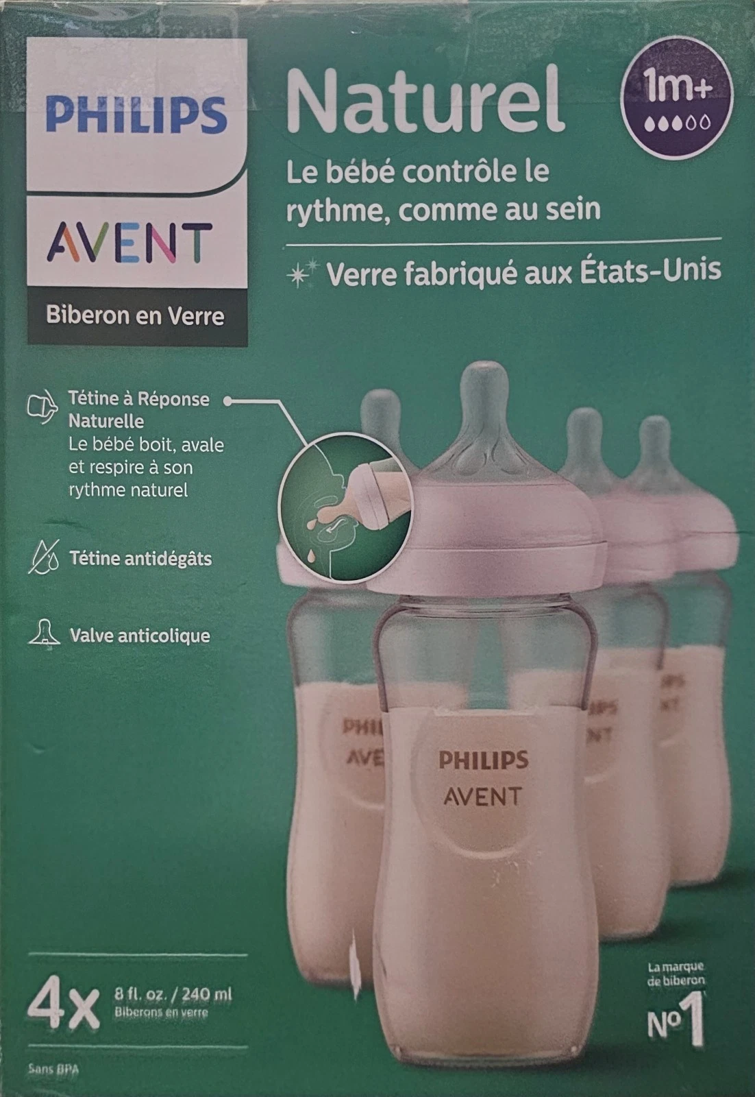 Philips Avent Glass Baby Bottles 8oz 240ml Pack Of 4 1M+