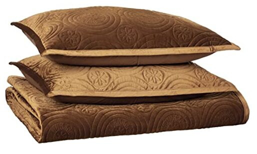 Oversized Velvet Quilt, 3-Piece Bed Set, 260GSM Soft Quilted Queen Camel
