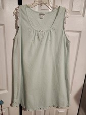 Miss Elaine Seersucker Nightgown Embroidered Daisy Green XL