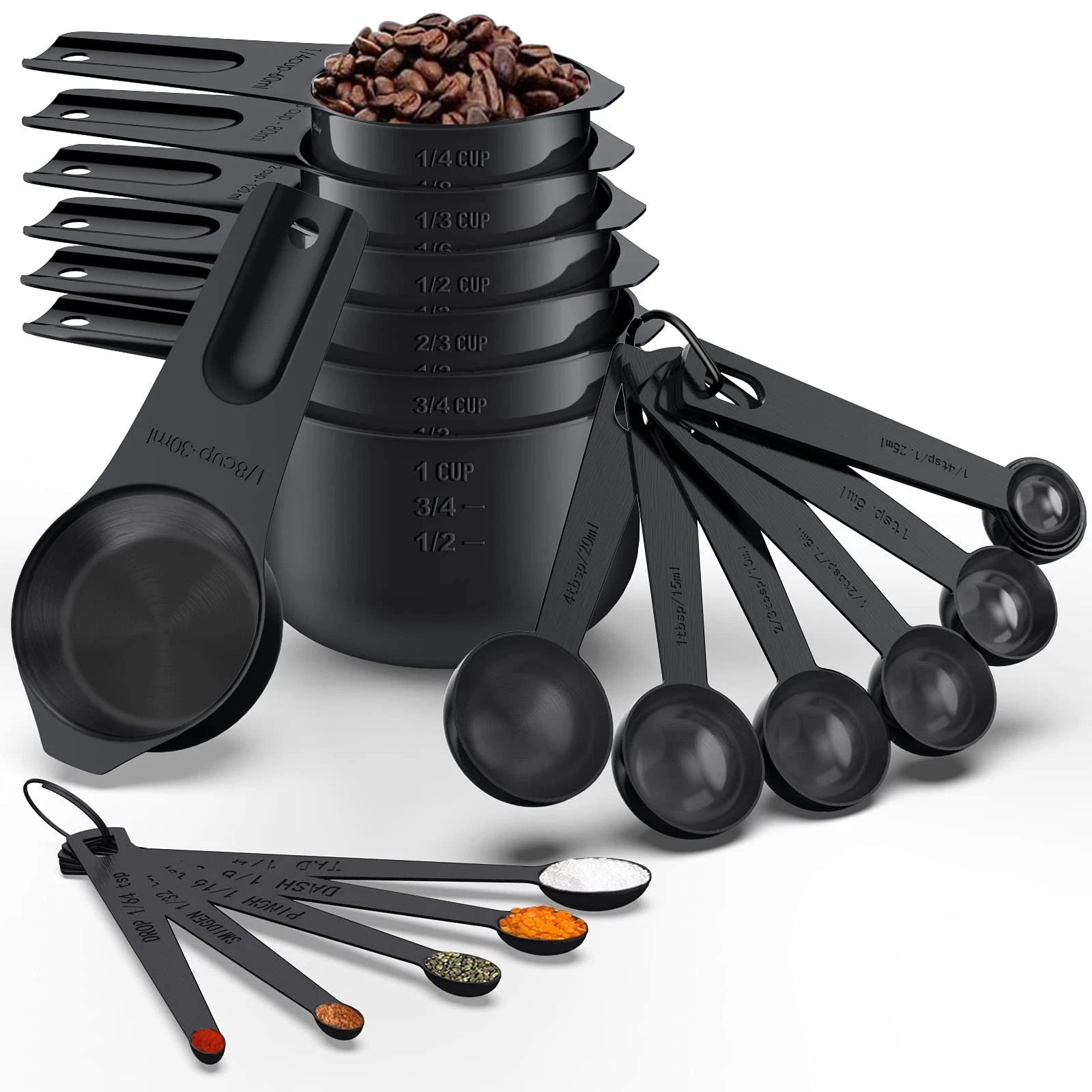 21 Pcs Stainless Steel Measuring Cups and Spoons Set, Stackable Metal Measuri...