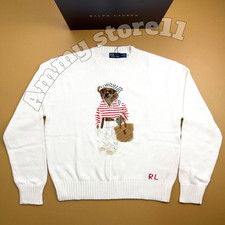 POLO RALPH LAUREN Polo Bear Knit Sweater White Crewneck Cotton Women's Small