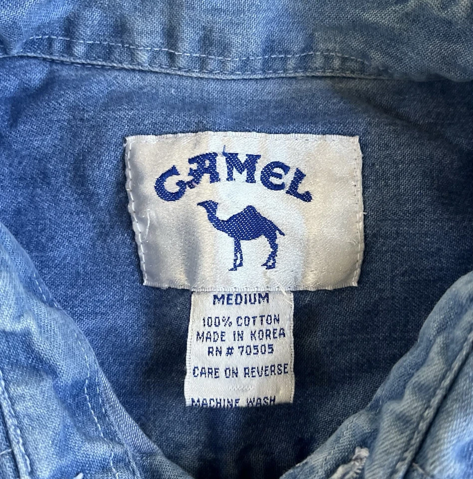 Camel Jazz Band Embroidered Denim Shirt Medium VTG 90s Korea Joe Promo Button-Up - Image 2 of 4