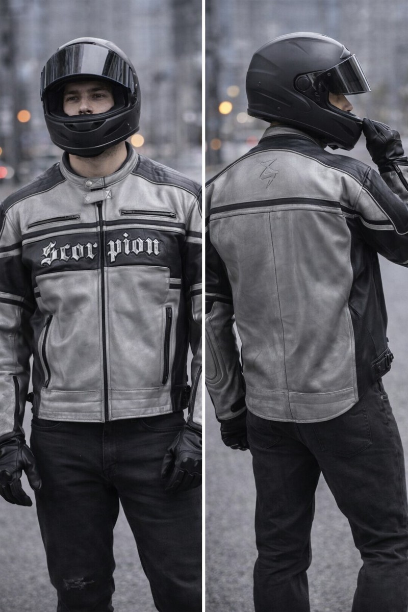 Scorpion EXO Leather Motorcycle Jacket Men's XXL Black Silver