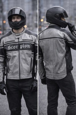 Scorpion EXO Leather Motorcycle Jacket Men's XXL Black Silver