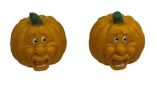 2 VINTAGE HALLOWEEN FUNNY FACES Small  SQUISHY FOAM PUMPKIN 1980'S DECORATION 