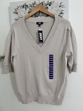 DKNY Modern Short Puff Sleeve V- Neck Sweater Birch Women  s Sz XXL NWT