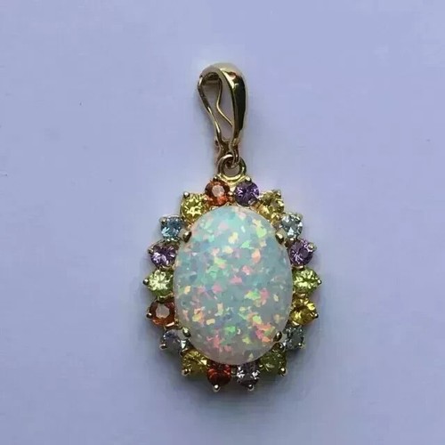 5Ct Oval Cut Natural Fire Opal Solitaire Women's Pendant 14K Yellow Gold Plated - Picture 8 of 9