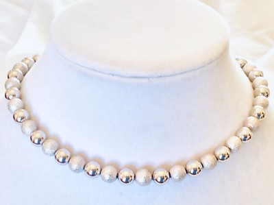 Vintage Signed  A&Z STERLING  SILVER Matte & Shiny Ball Bead Necklace 40 Gr.
