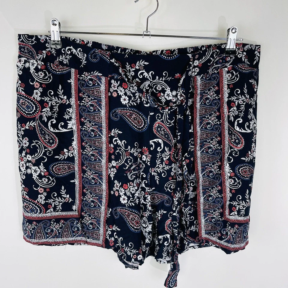 Nuevo Cato Mujer Talla 22/24W Pantalones Cortos Corbata Cintura Elástica Espalda Floral Azul Nuevo con Etiquetas Foto 2 de 4