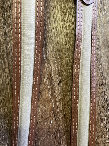 Brown Leather 2 Tone Khaki Leather Belt 32 Dominican Republic Brass Tapered - Picture 2 of 6