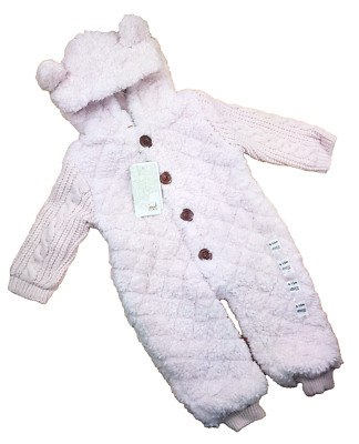 09-12 Monate Winteranzug Strampler Schneeanzug Rosa Teddy Fleece Kapuze