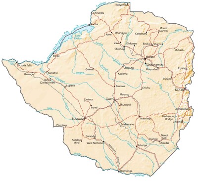 Zimbabwe Physical Map GLOSSY POSTER PICTURE PHOTO PRINT BANNER 13979
