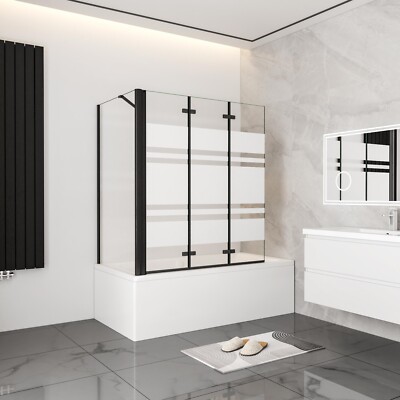 B.130/140cm 3-tlg. Schwarz Faltwand mit Seitewand H.140cm Badewannenaufsatz