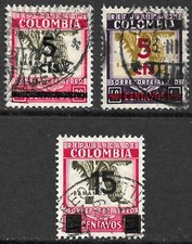 Colombia Scott C115-C117 Airmail VF Used Issued 1939 Surcharge