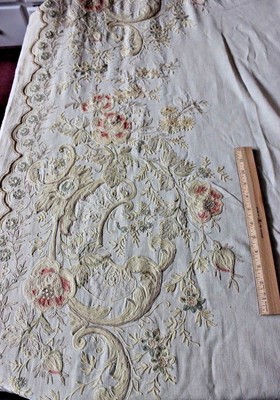 Antique French C1890 Multicolored Hand Embroidered Floral Tambour