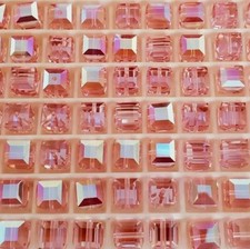 Swarovski Crystal 5601 6mm cube beads, Light Rose AB 6pcs 