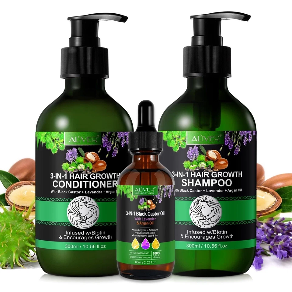 Haarpflege Set Shampoo Conditioner Haaröl mit Biotin Rizinus Lavendel Argan Öl - Bild 1 von 1