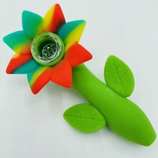 Silicone Smoking Flower Pipe with Glass Bowl | Rasta | USA