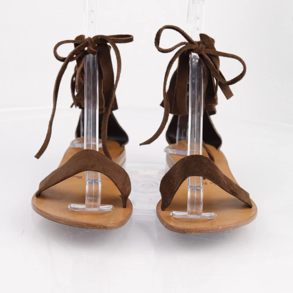 Босоножки Positano Italy женские размер 40 9 бахрома галстук коричневые замшевые богиня деревенские - Изображение 4 из 4