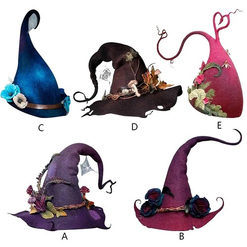 Halloween Party Felt Witch Hats Fashion Adjustable Witch Peaked Hat Cosplay - Picture 18 of 29