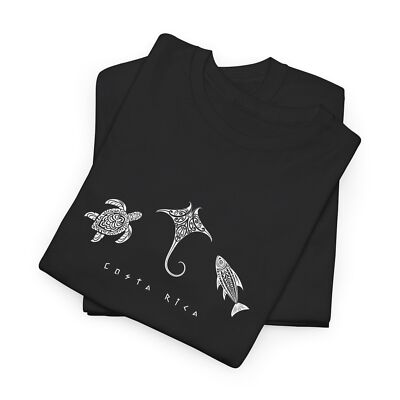 Costa Rica Tribal Animal Graphic Tee BLACK / WHITE - Heavy Cotton T Shirt