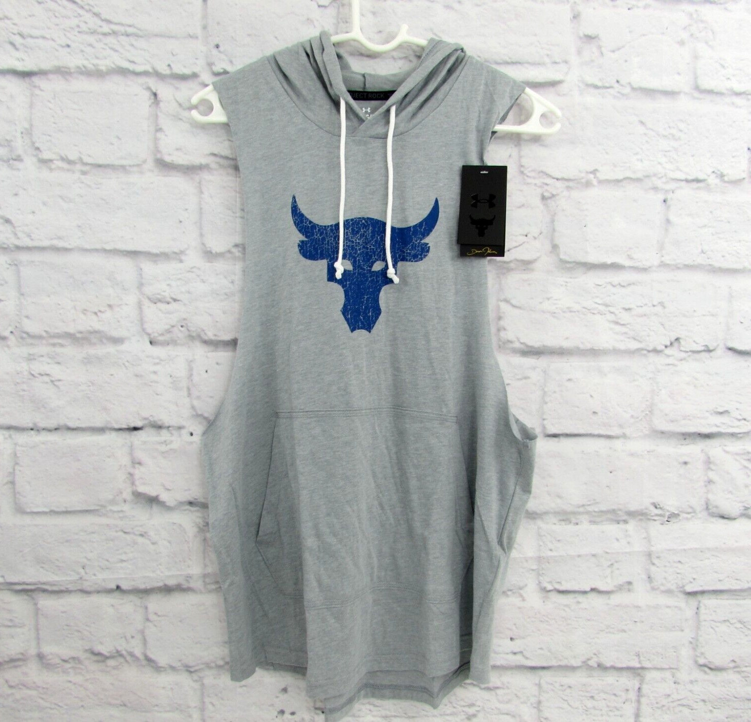 Men's Project Rock BSR Bull Sleeveless Hoodie - Gray XX-Large, Loose Fit Cotton Blend
