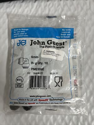 John Guest PM0306E Tube to Tube Equal Elbow Fitting 6mm