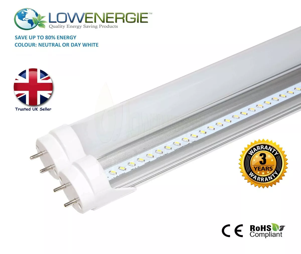 LED Tube Light T8 T12 Fluorescent Replacement Ceiling Energy Saving Multi Buy
