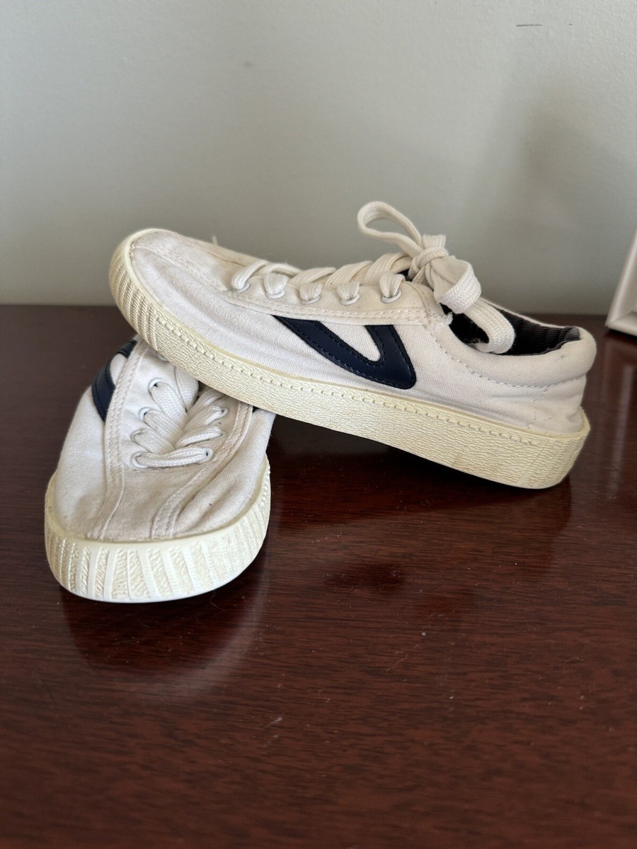 Kids Unisex Tretorn Canvas Sneakers Navy Blue Logo Lace Up Classic