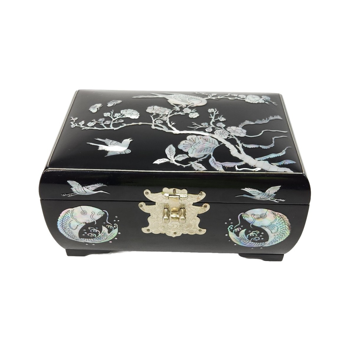 Vintage Japanese Mother Of Pearl Jewelry Box Koi Fish With