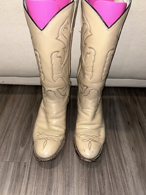 Women's Cream Adams Boot Co. Boots Sz 6 B 275” 1982 Cowboy Western