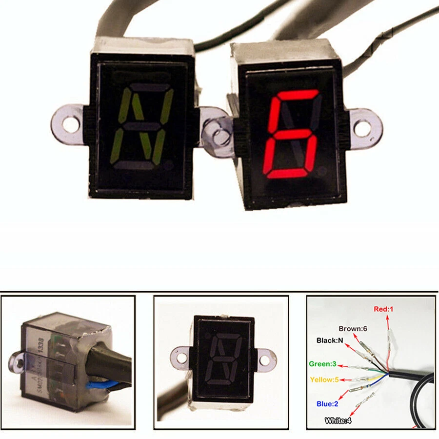 LED Motorcycle Gear Indicator Light N-6 Speed Shift Clutch Lever Gauge Universal - Image 2 of 4